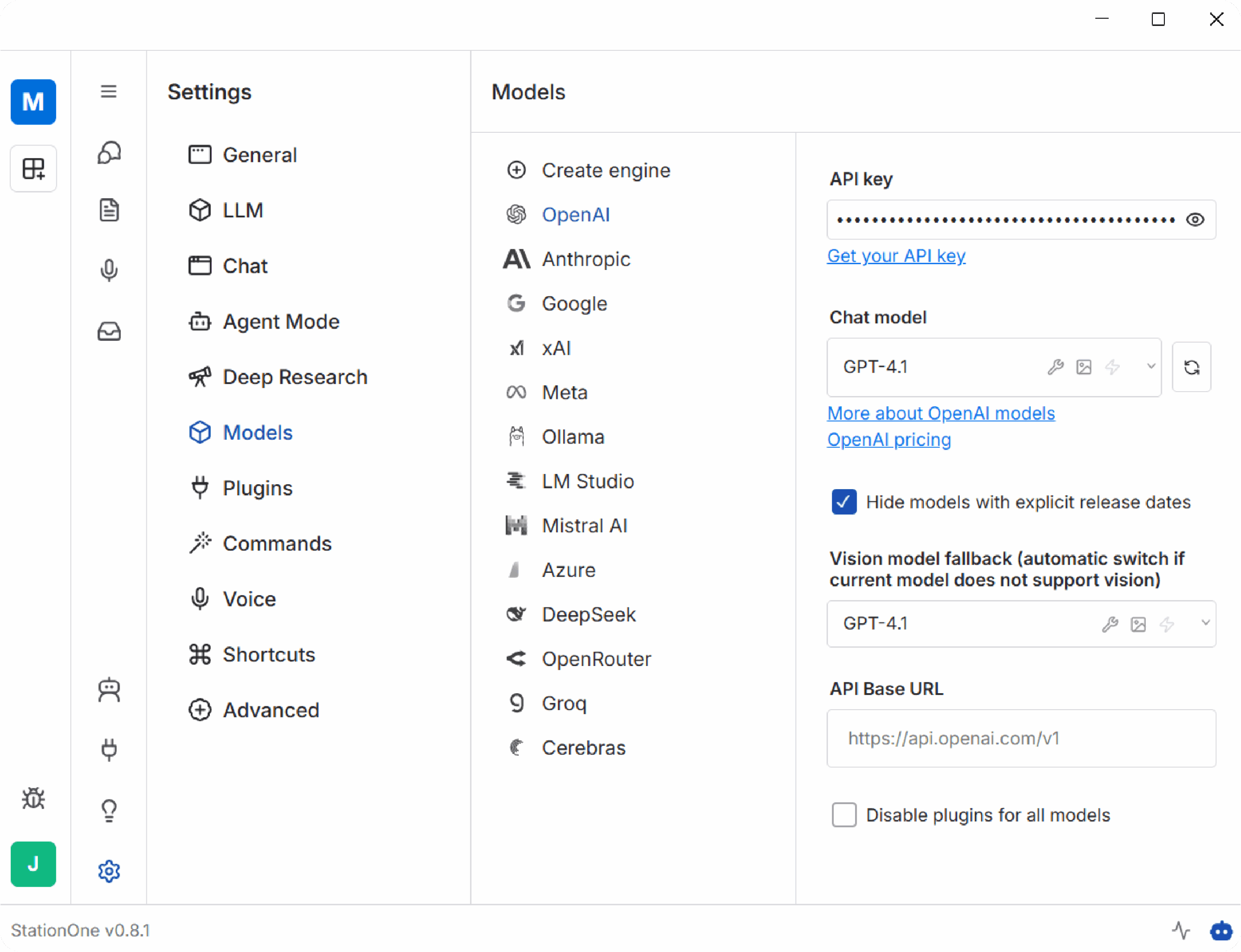 StationOne dashboard settings